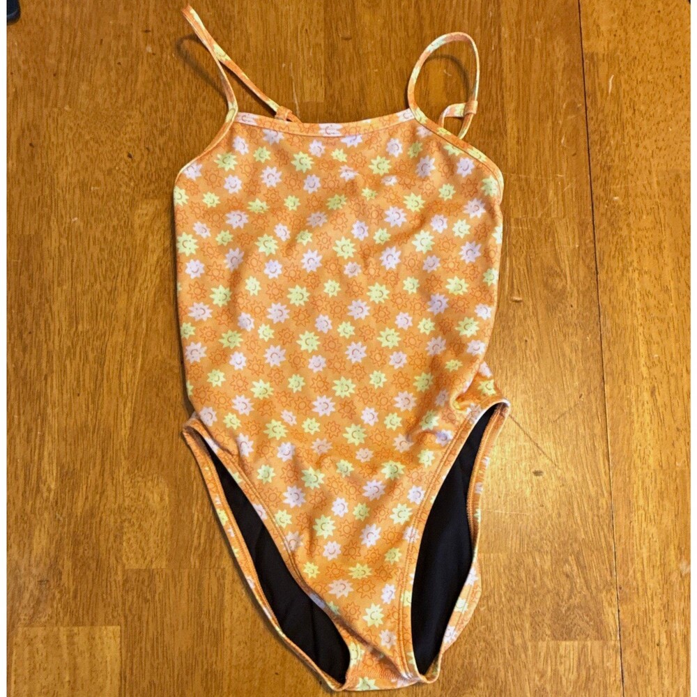 JOLYN Michelle Girls One Piece Swimsuit Size 26 Orange Floral Sun Print